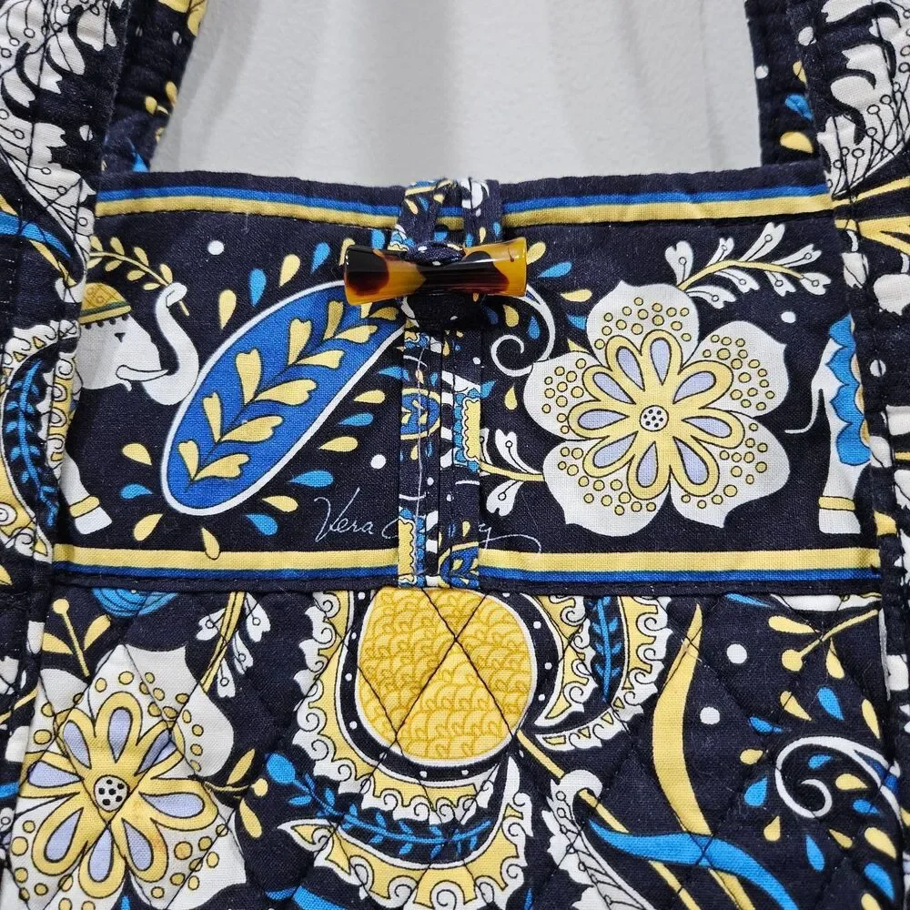Vera Bradley Quilted Tote Bag Ellie Blue Elephant Floral Pattern Shoulder Purse
